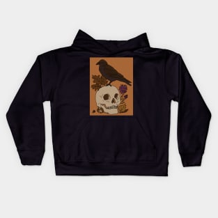 Fall Crow with Skull and Mouse Drawing Kids Hoodie